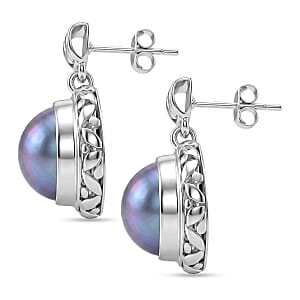 Bali Legacy Blue Mabe Pearl Earrings in Sterling Silver