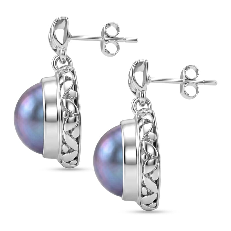 Bali Legacy Blue Mabe Pearl Earrings in Sterling Silver