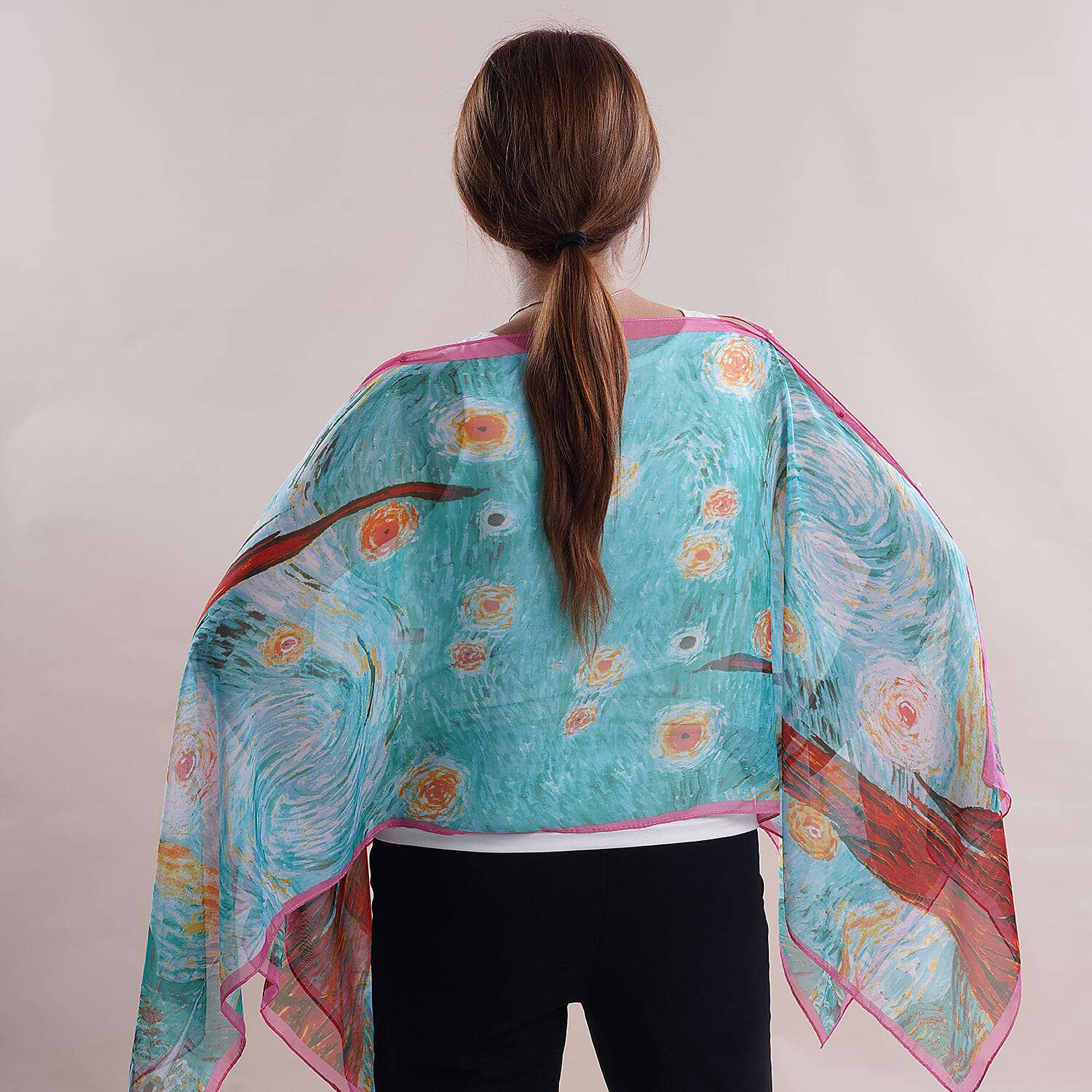 All in One Turquoise Floral Brush Stroke Chiffon Tunic (One Size Fits Most)