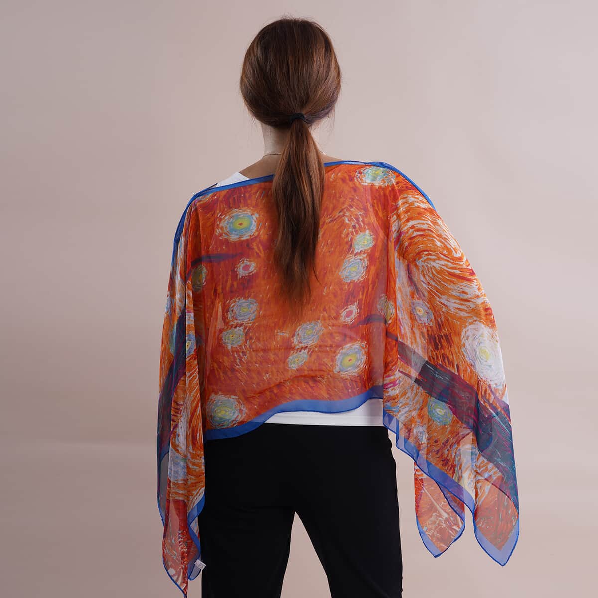 All in One Orange Floral Brush Stroke Chiffon Tunic (One Size Fits Most) image number 1