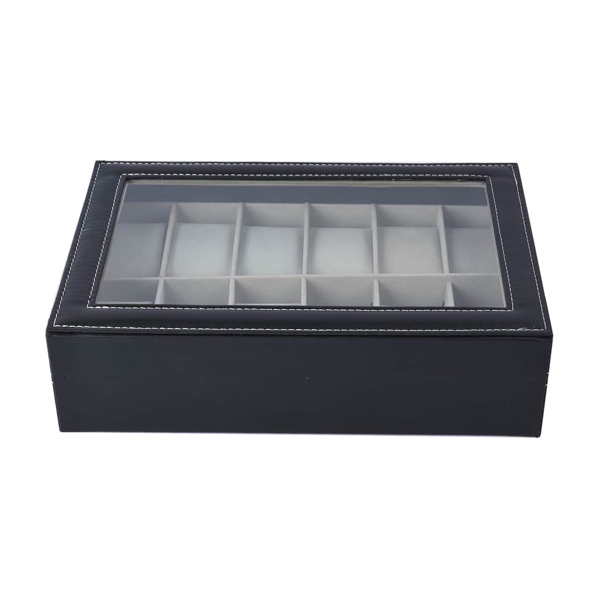 Black Faux Leather 12 Slots Watch Storage Box with Transparent Lid & Lock image number 2