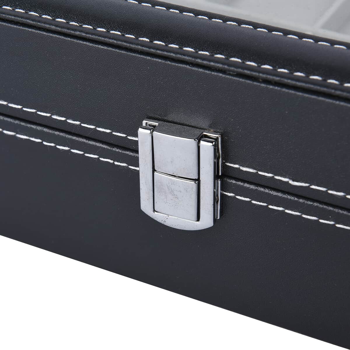 Black Faux Leather 12 Slots Watch Storage Box with Transparent Lid & Lock image number 4