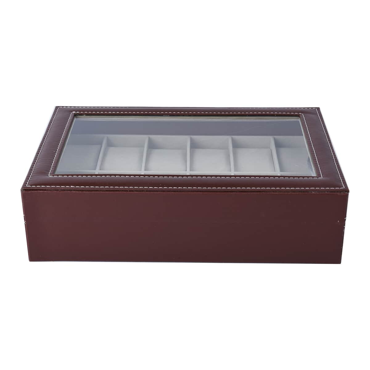Brown Faux Leather 12 Slots Watch Storage Box with Transparent Lid & Lock image number 2