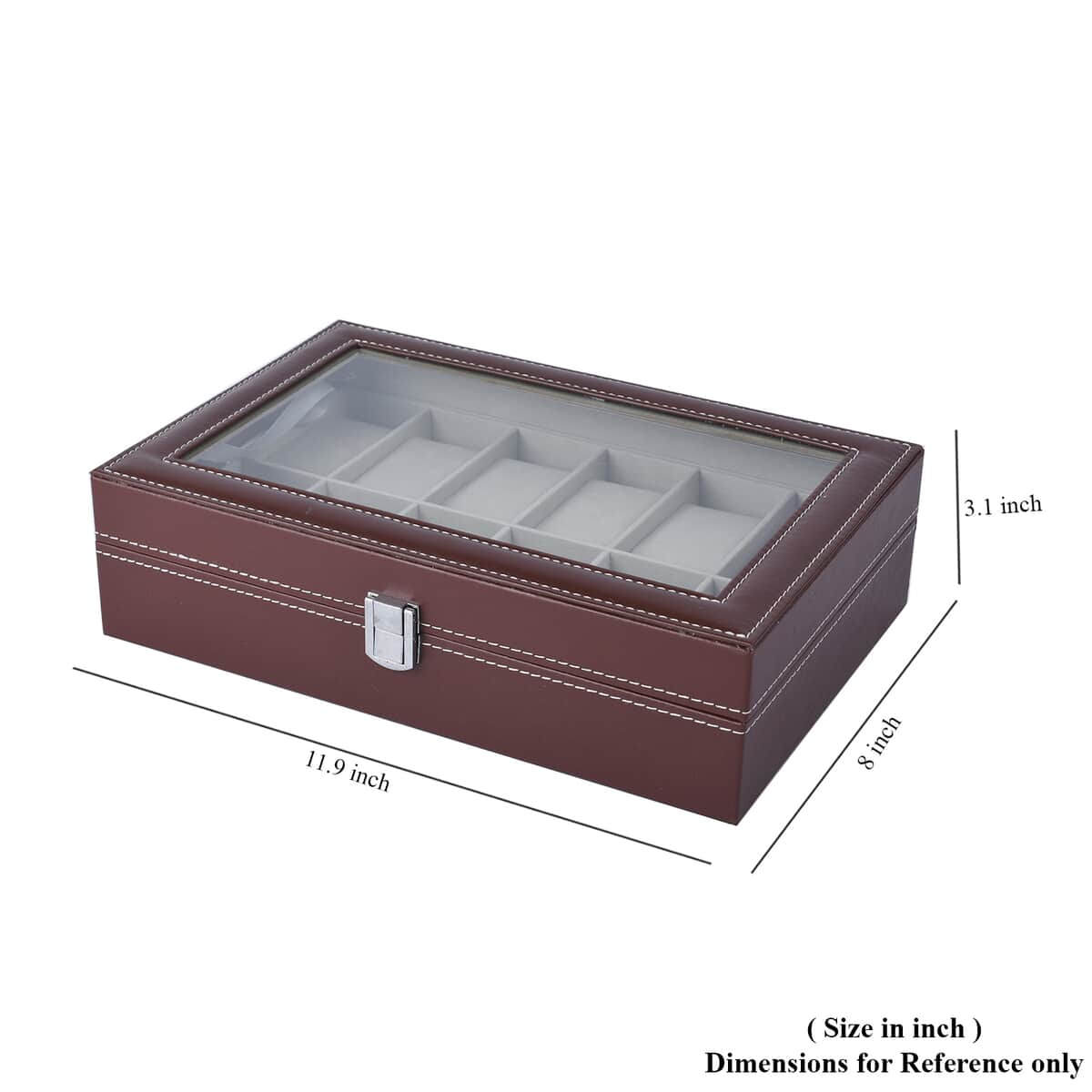 Brown Faux Leather 12 Slots Watch Storage Box with Transparent Lid & Lock image number 5