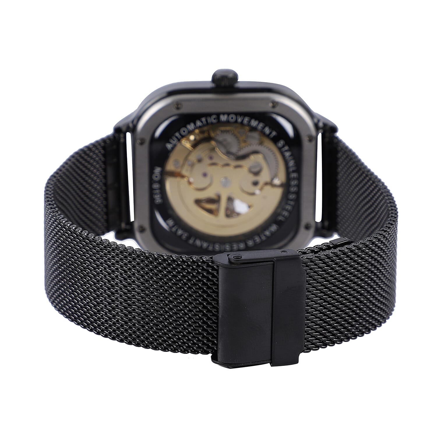 Genoa Automatic Mechanical Movement Watch with ION Plated Black Stainless Steel Mesh Strap (42mm)