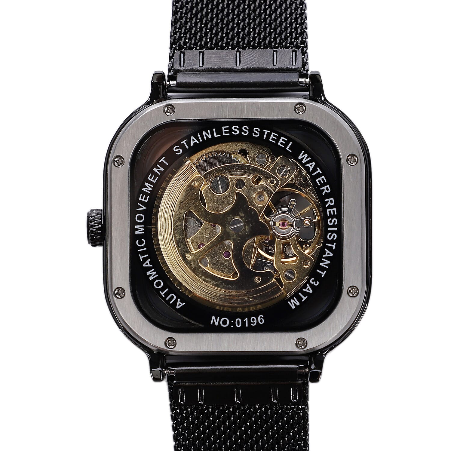 Genoa Automatic Mechanical Movement Watch with ION Plated Black Stainless Steel Mesh Strap (42mm)