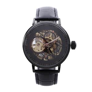 GENOA Automatic Mechanical Movement Watch with Black Genuine Leather Strap (41mm)