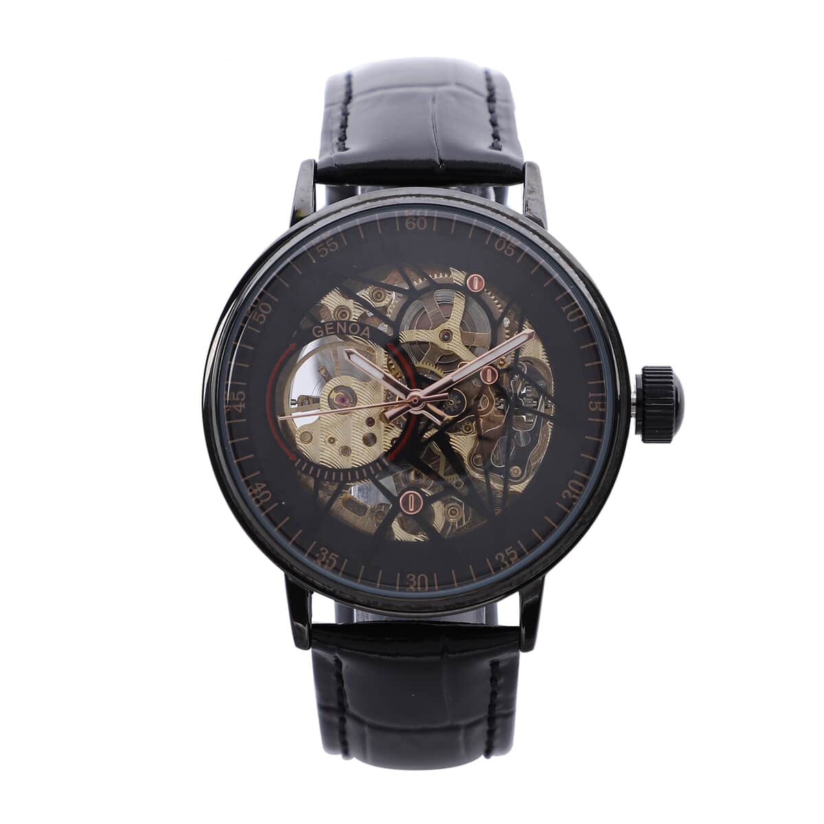 GENOA Automatic Mechanical Movement Watch with Black Genuine Leather Strap (41mm) image number 0
