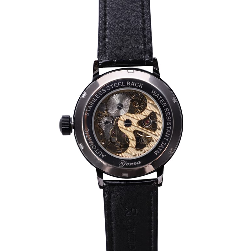 Genoa Automatic Mechanical Movement Watch with Black Genuine Leather Strap (41mm)