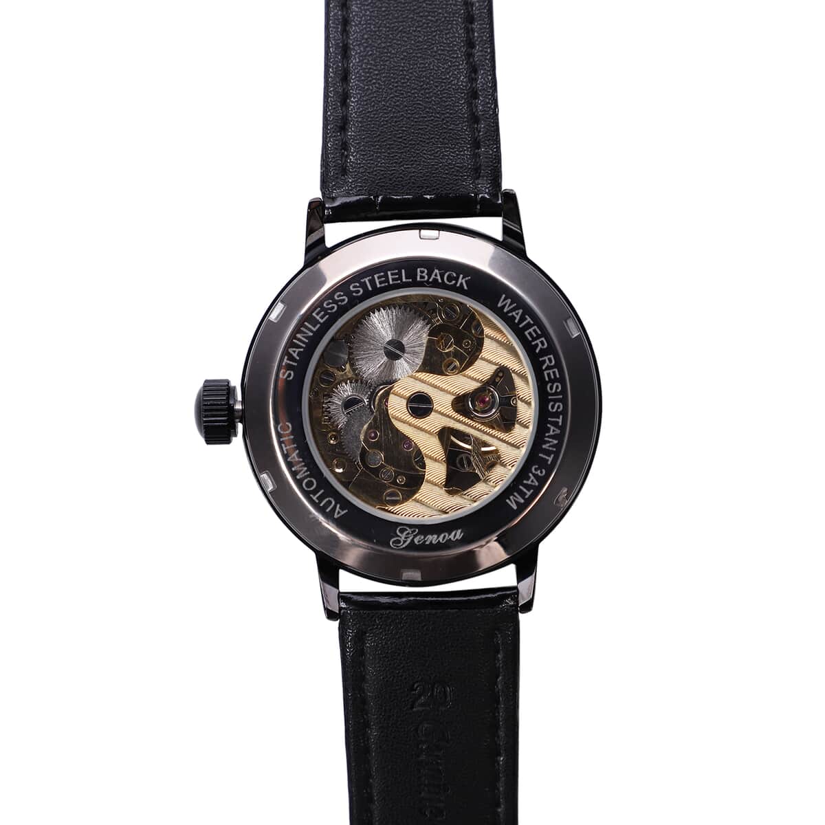 Genoa Automatic Mechanical Movement Watch with Black Genuine Leather Strap (41mm) image number 4