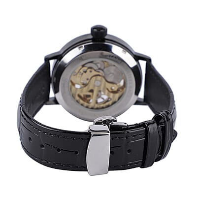 Genoa Automatic Mechanical Movement Watch with Black Genuine Leather Strap (41mm)