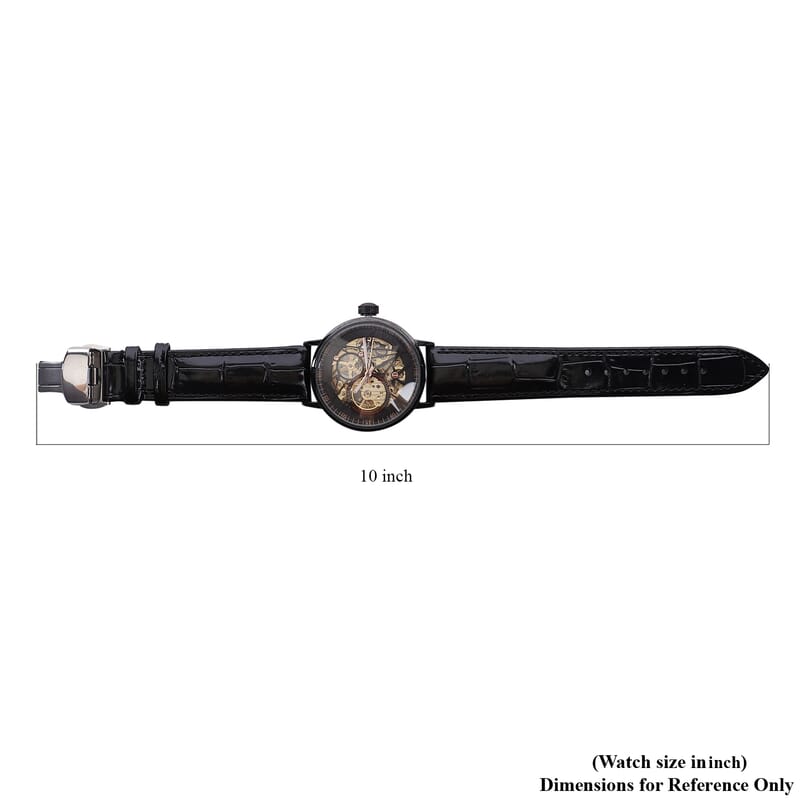 Genoa Automatic Mechanical Movement Watch with Black Genuine Leather Strap (41mm)