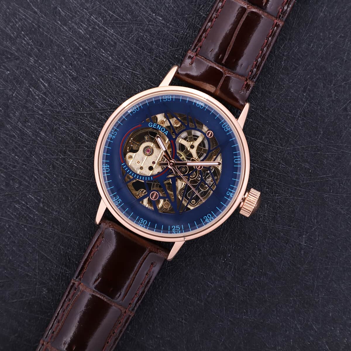 Genoa Automatic Mechanical Movement Watch with Brown Genuine Leather Strap (41mm) image number 1