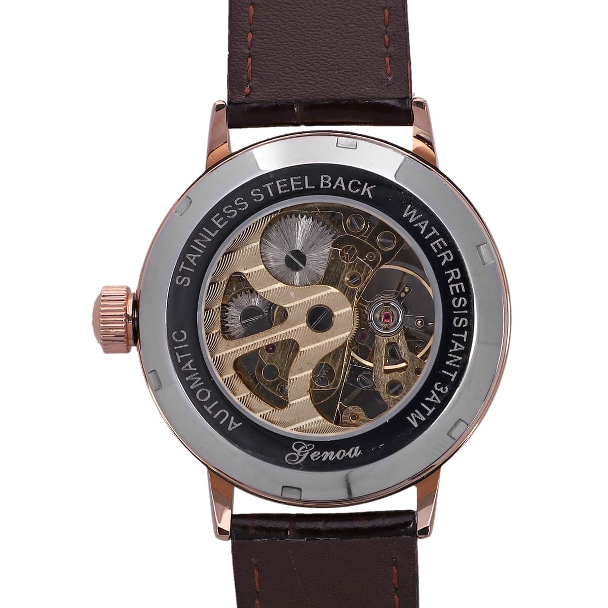 Genoa Automatic Mechanical Movement Watch with Brown Genuine Leather Strap (41mm) image number 4