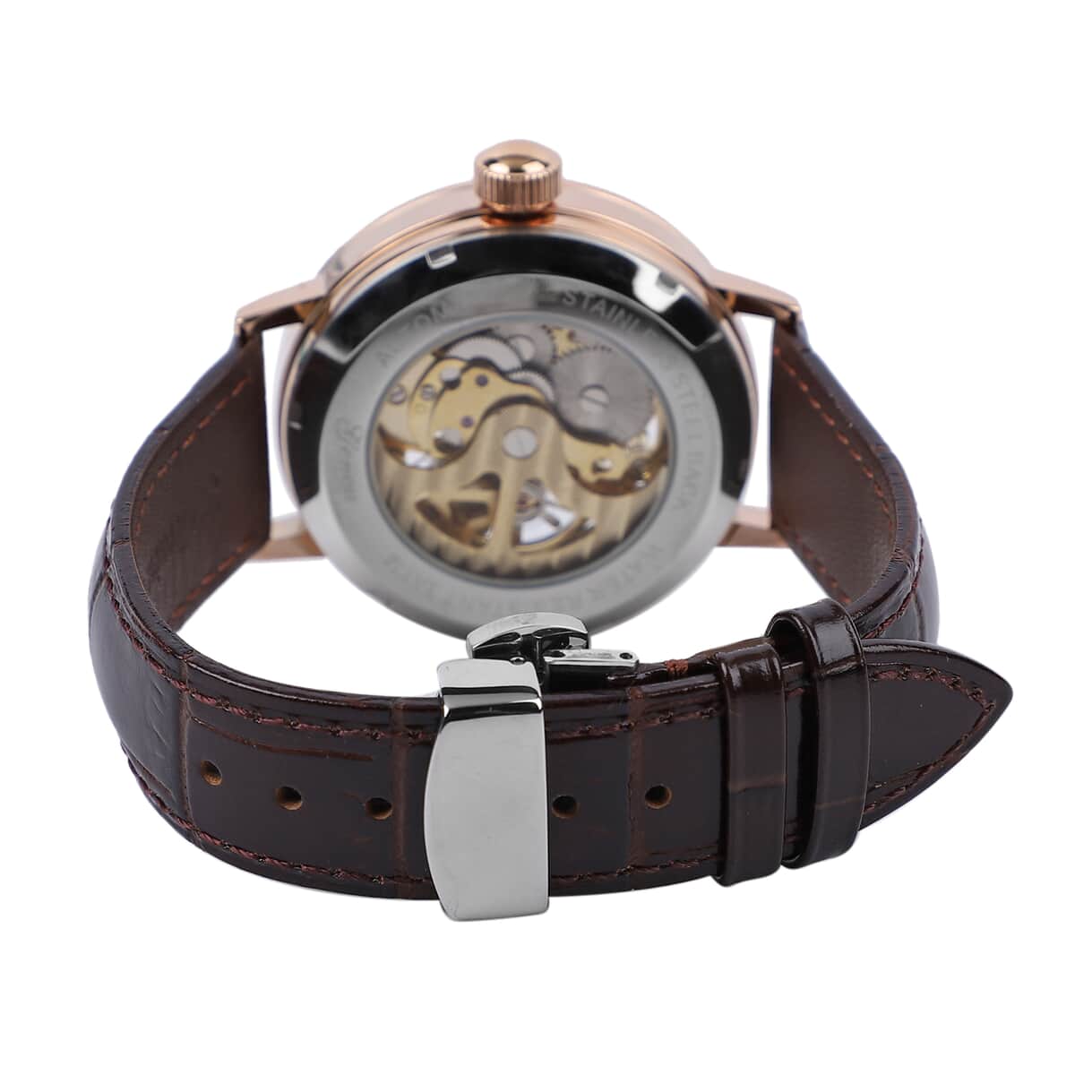 Genoa Automatic Mechanical Movement Watch with Brown Genuine Leather Strap (41mm) image number 5