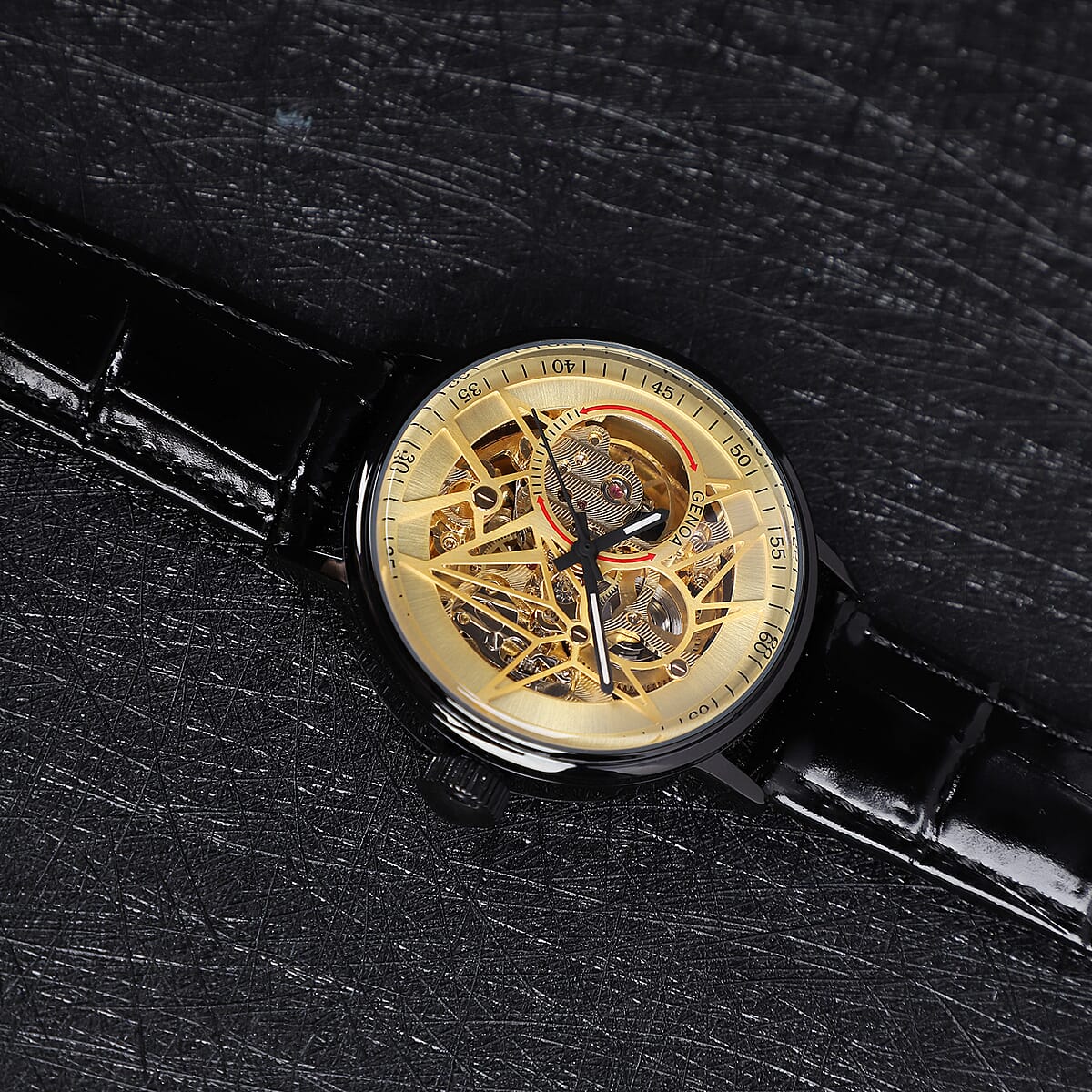 Genoa Automatic Mechanical Movement Watch with Black Genuine Leather Strap (41mm) image number 1