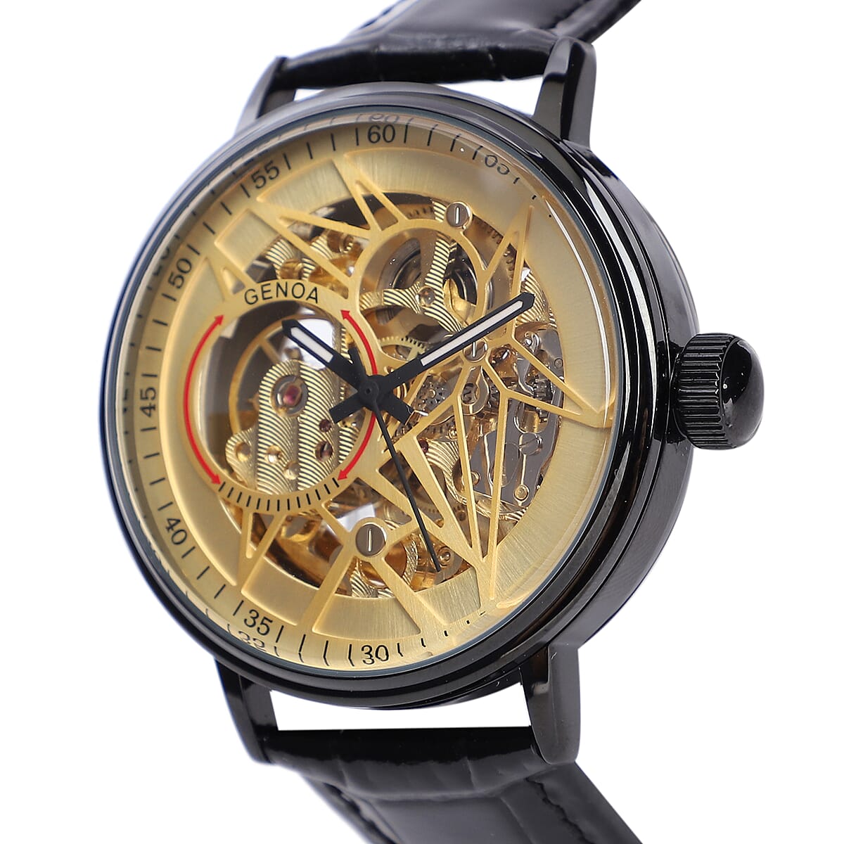 Genoa Automatic Mechanical Movement Watch with Black Genuine Leather Strap (41mm) image number 3