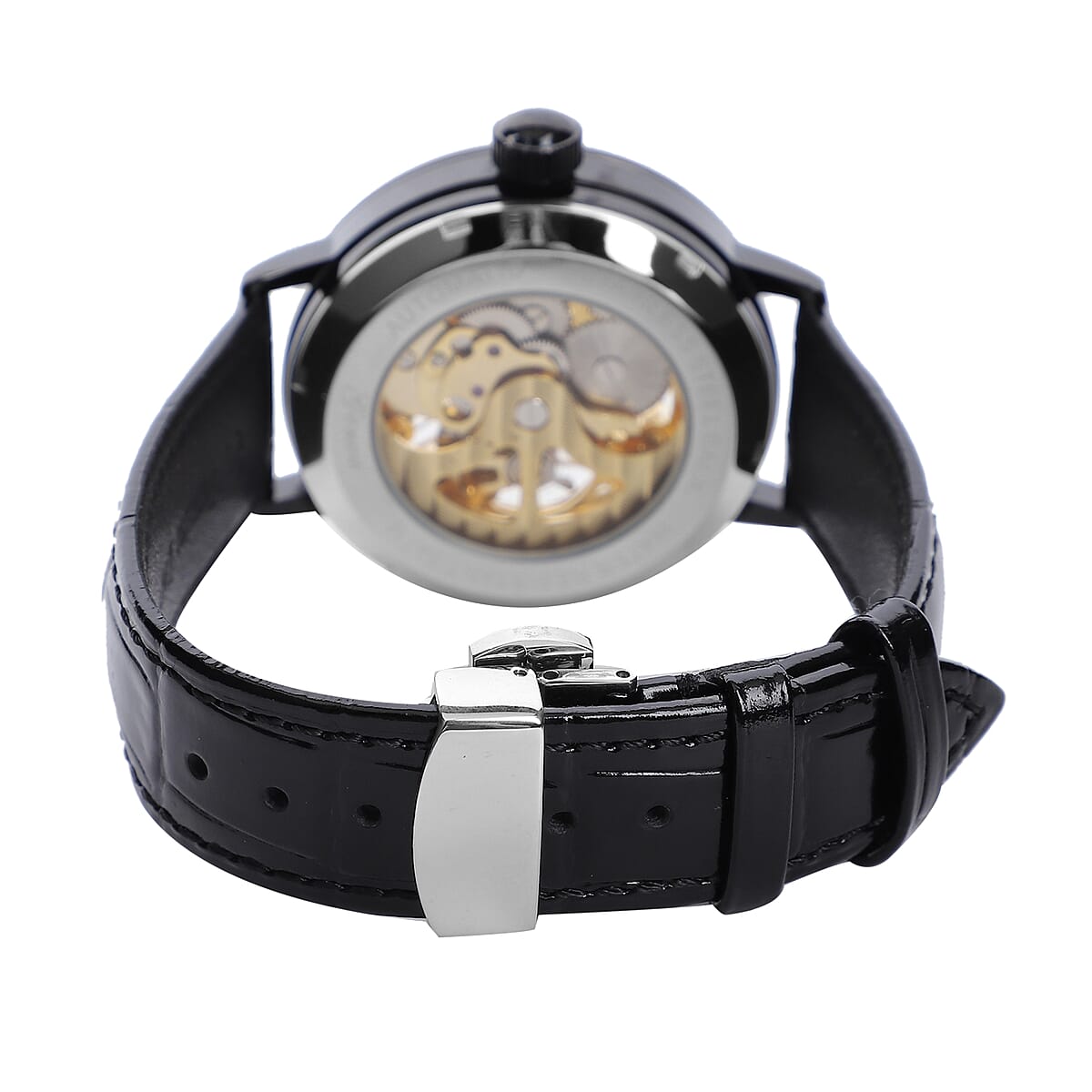 Genoa Automatic Mechanical Movement Watch with Black Genuine Leather Strap (41mm) image number 4
