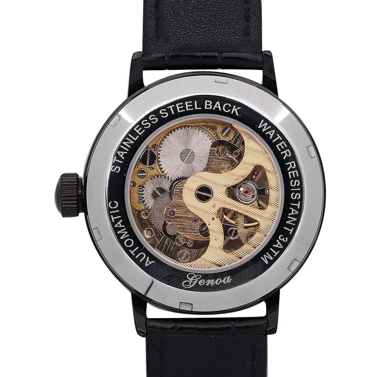 Genoa Automatic Mechanical Movement Watch with Black Genuine Leather Strap (41mm) image number 5