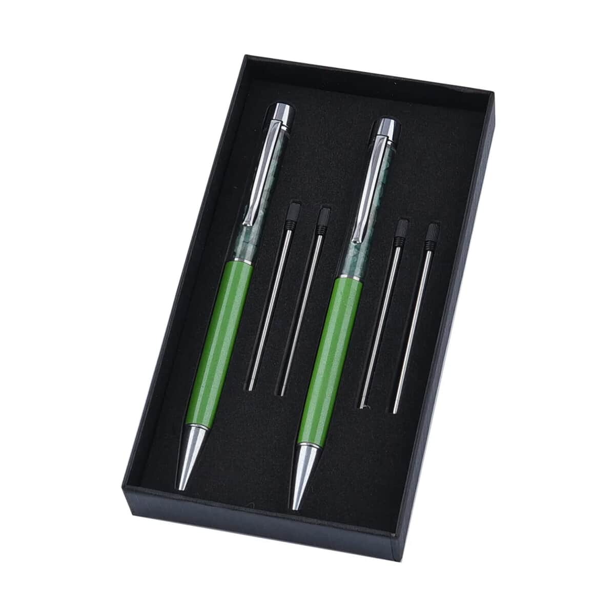 Set of 2 Green Quartz Pen and 4 Replacement Ink with Gift Box image number 6