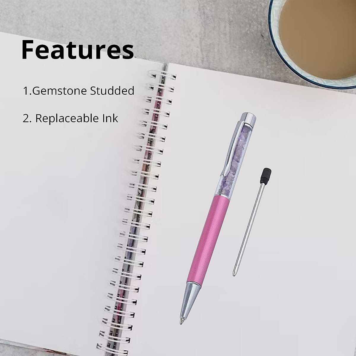 Set of 2 Amethyst Pen and 4 Replacement Ink with Gift Box image number 1
