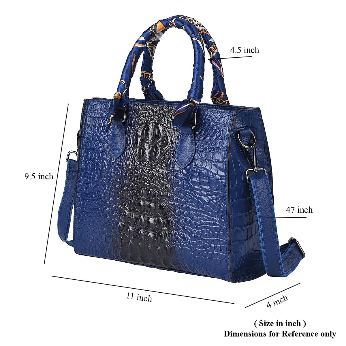 Black Crocodile Embossed Pattern Genuine Leather Crossbody Bag (11"x4"x9.5") with Hand Scarf Strap and Shoulder Strap image number 6