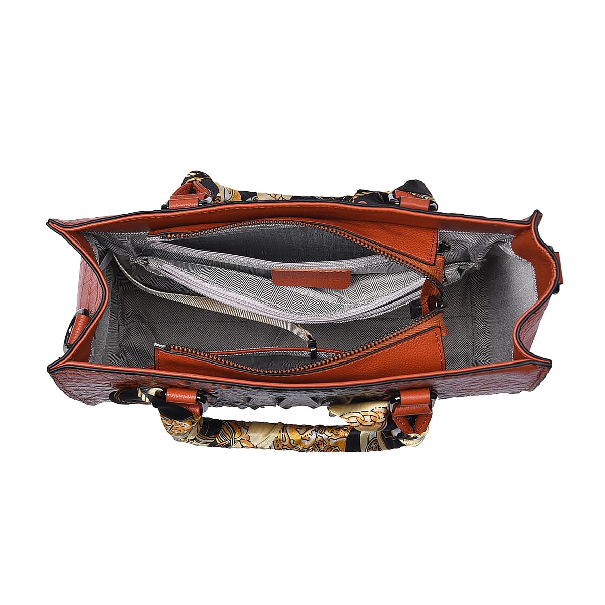 Brown Crocodile Embossed Pattern Genuine Leather Crossbody Bag with Hand Scarf Strap and Shoulder Strap image number 5