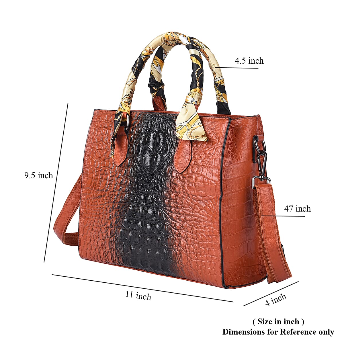 Brown Crocodile Embossed Pattern Genuine Leather Crossbody Bag with Hand Scarf Strap and Shoulder Strap image number 6