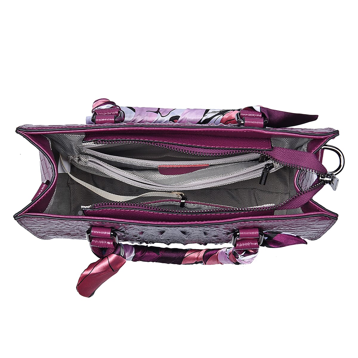 Purple Crocodile Embossed Pattern Genuine Leather Crossbody Bag with Hand Scarf Strap and Shoulder Strap image number 4