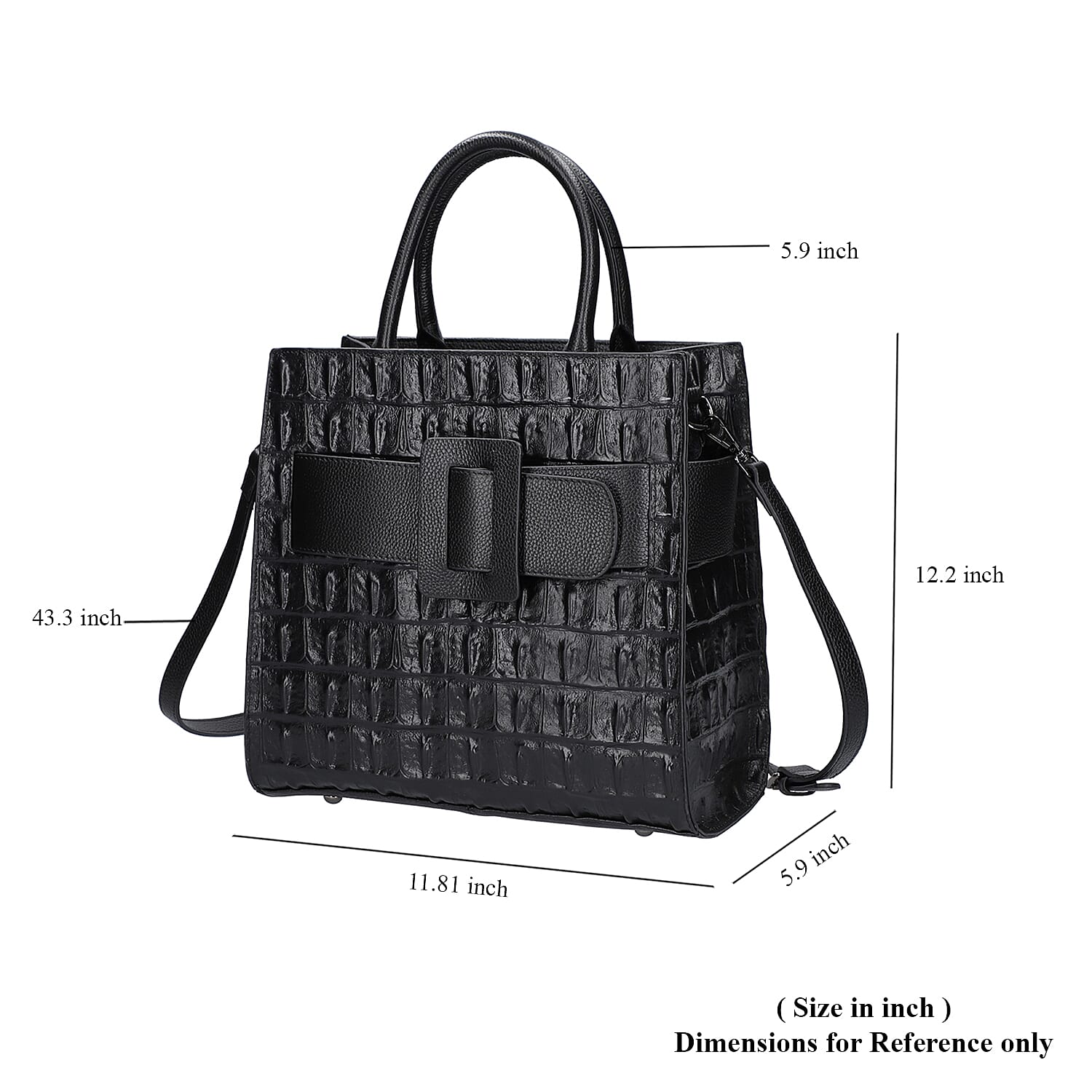 Passage Black Crocodile Skin Pattern Genuine Leather Middle Size Tote Bag