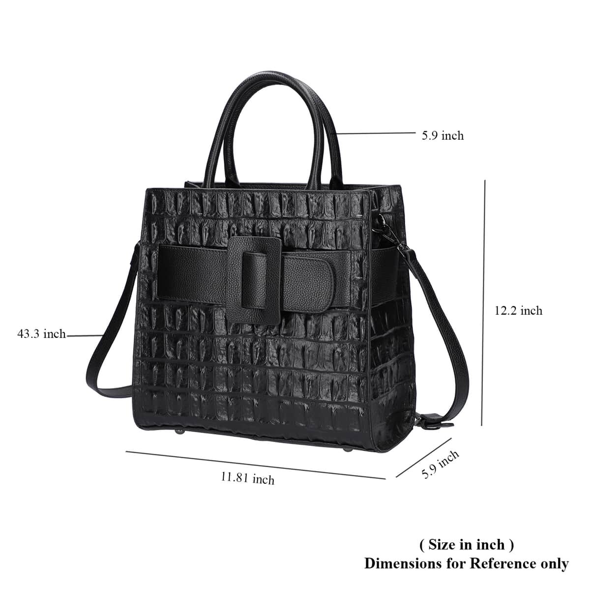 PASSAGE Black Crocodile Skin Pattern Genuine Leather Middle Size Tote Bag image number 6