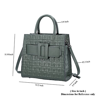 Passage Dark Green Crocodile Skin Pattern Genuine Leather Middle Size Tote Bag