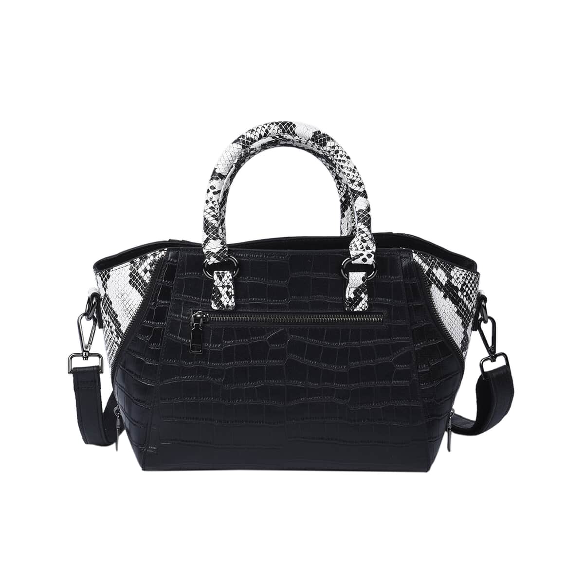 Passage Black Crocodile & Snakeskin Pattern Genuine Leather Tote Bag with Handle Drop and Shoulder Strap image number 0