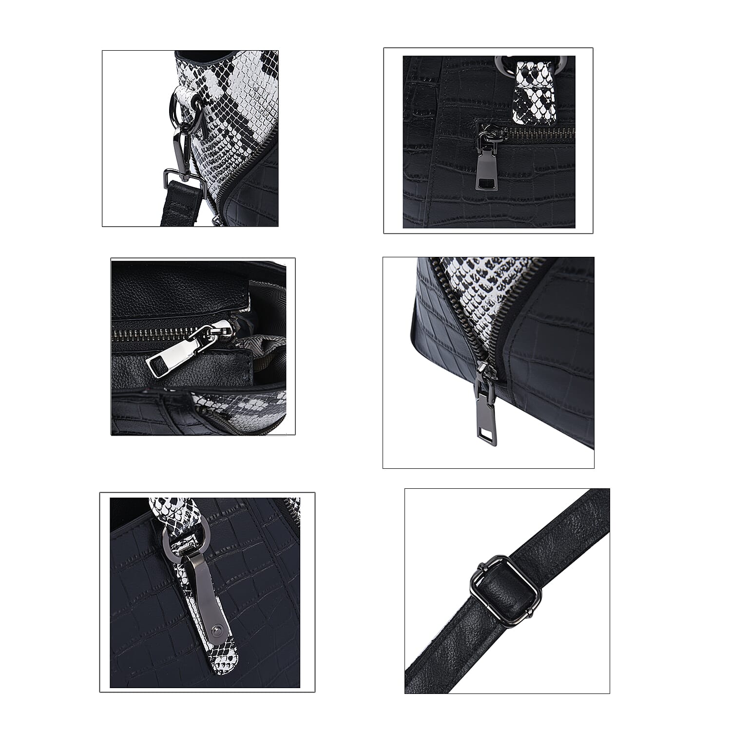 Passage Black Crocodile & Snakeskin Pattern Genuine Leather Tote Bag with Handle Drop and Shoulder Strap