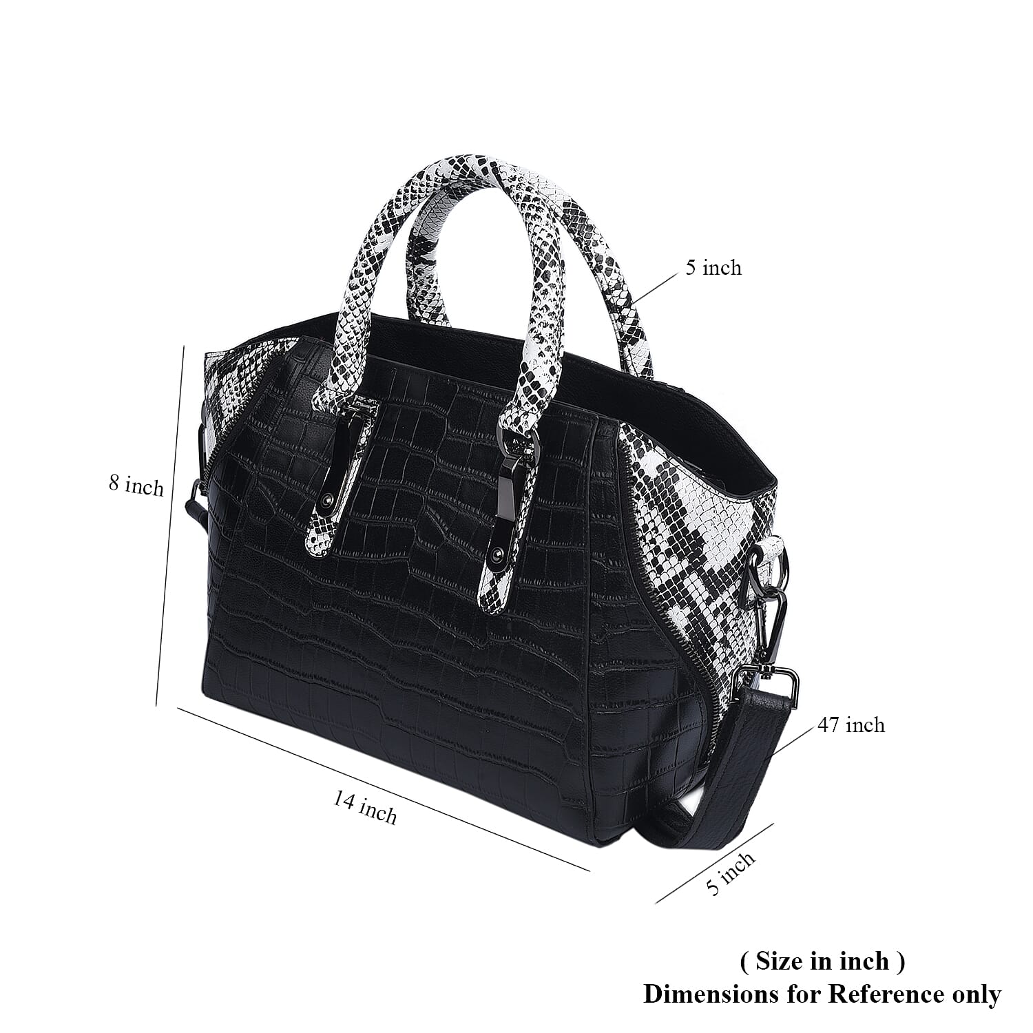 Passage Black Crocodile & Snakeskin Pattern Genuine Leather Tote Bag with Handle Drop and Shoulder Strap