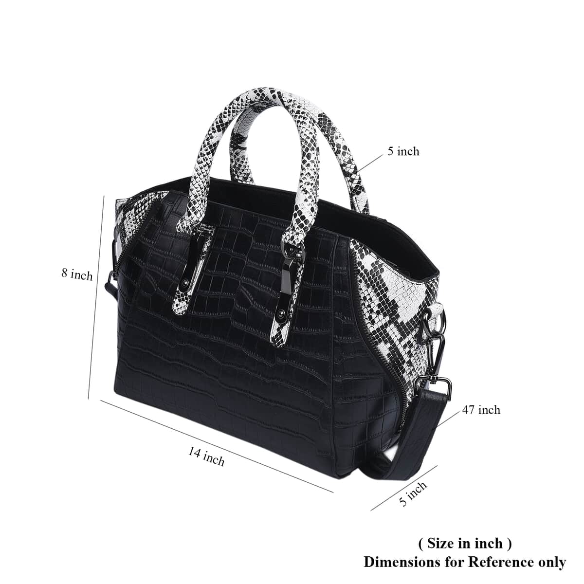 Passage Black Crocodile & Snakeskin Pattern Genuine Leather Tote Bag with Handle Drop and Shoulder Strap image number 6