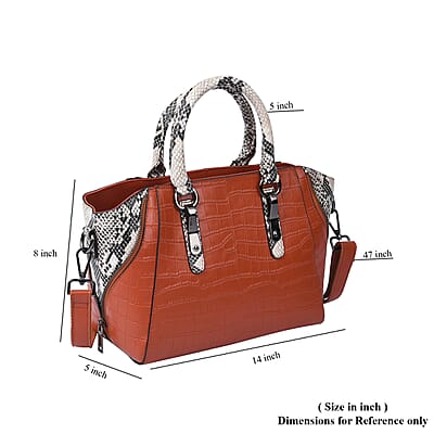 Passage Brown Crocodile & Snakeskin Pattern Genuine Leather Tote Bag with Handle Drop and Shoulder Strap