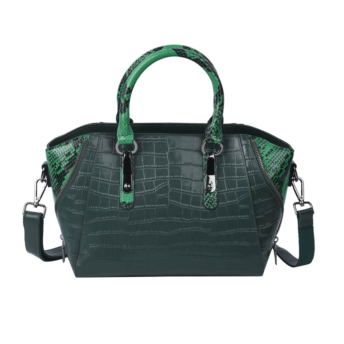 Passage Green Crocodile & Snakeskin Pattern Genuine Leather Tote Bag for Women, Satchel Purse, Shoulder Handbag image number 0
