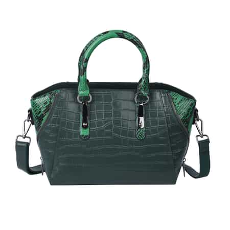 Passage Green Crocodile & Snakeskin Pattern Genuine Leather Tote Bag for Women, Satchel Purse, Shoulder Handbag , Shop LC