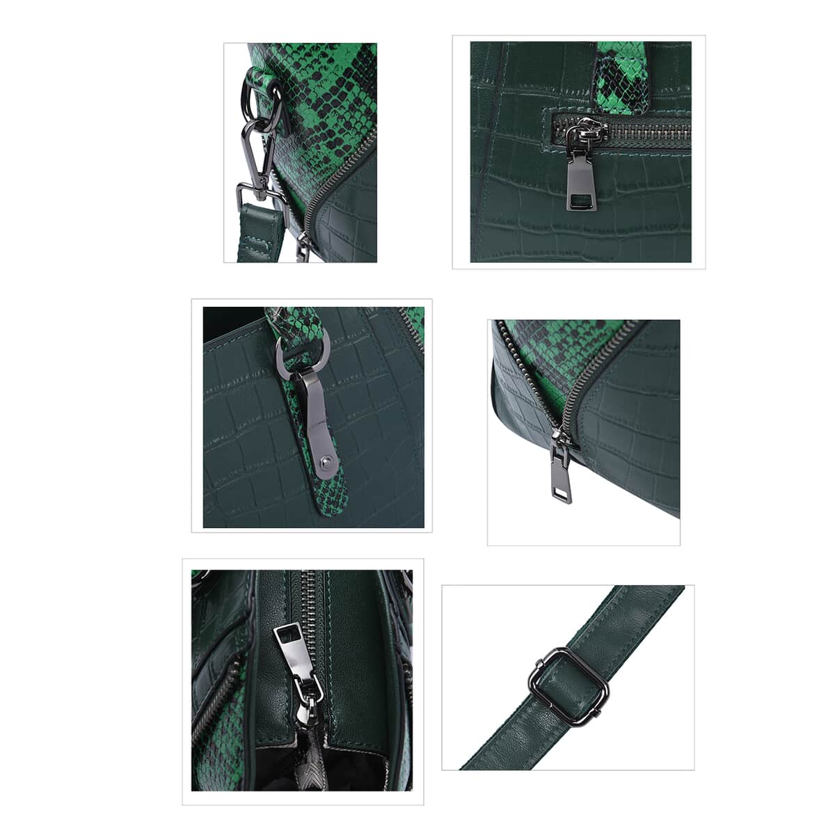 Passage Green Crocodile & Snakeskin Pattern Genuine Leather Tote Bag for Women, Satchel Purse, Shoulder Handbag image number 4
