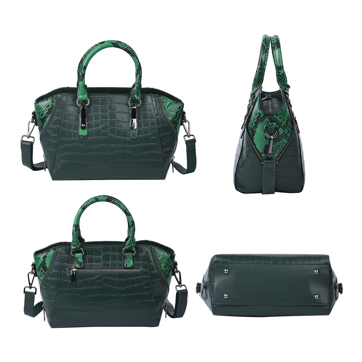 Passage Green Crocodile & Snakeskin Pattern Genuine Leather Tote Bag for Women, Satchel Purse, Shoulder Handbag image number 5