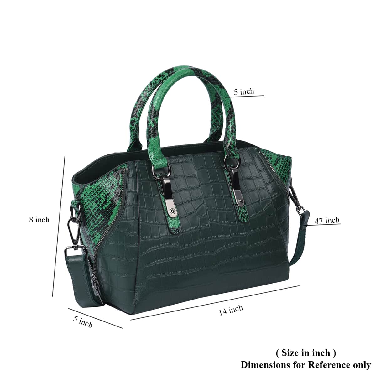 Passage Green Crocodile & Snakeskin Pattern Genuine Leather Tote Bag for Women, Satchel Purse, Shoulder Handbag image number 6