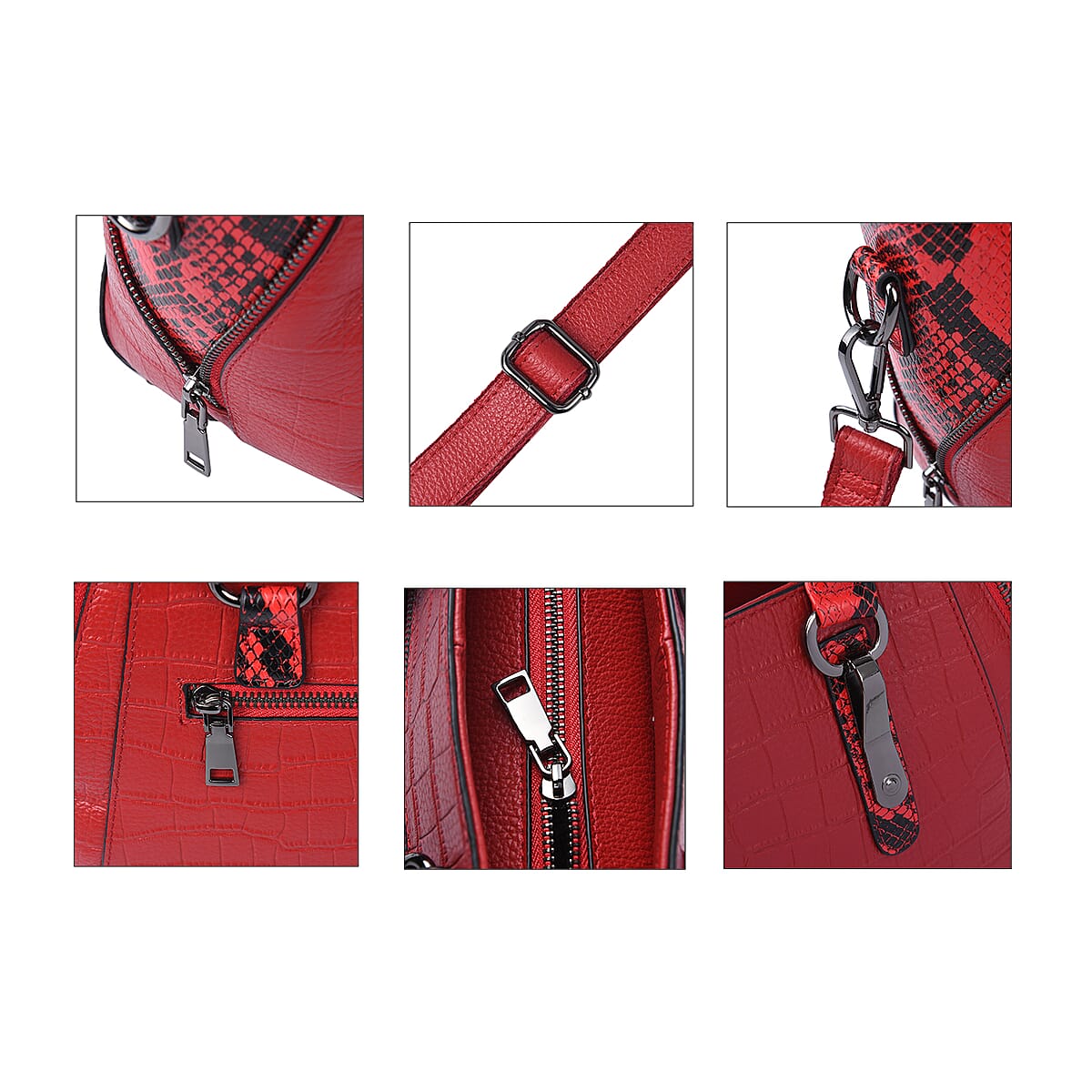 Passage Red Crocodile & Snakeskin Pattern Genuine Leather Tote Bag with Handle Drop and Shoulder Strap image number 4