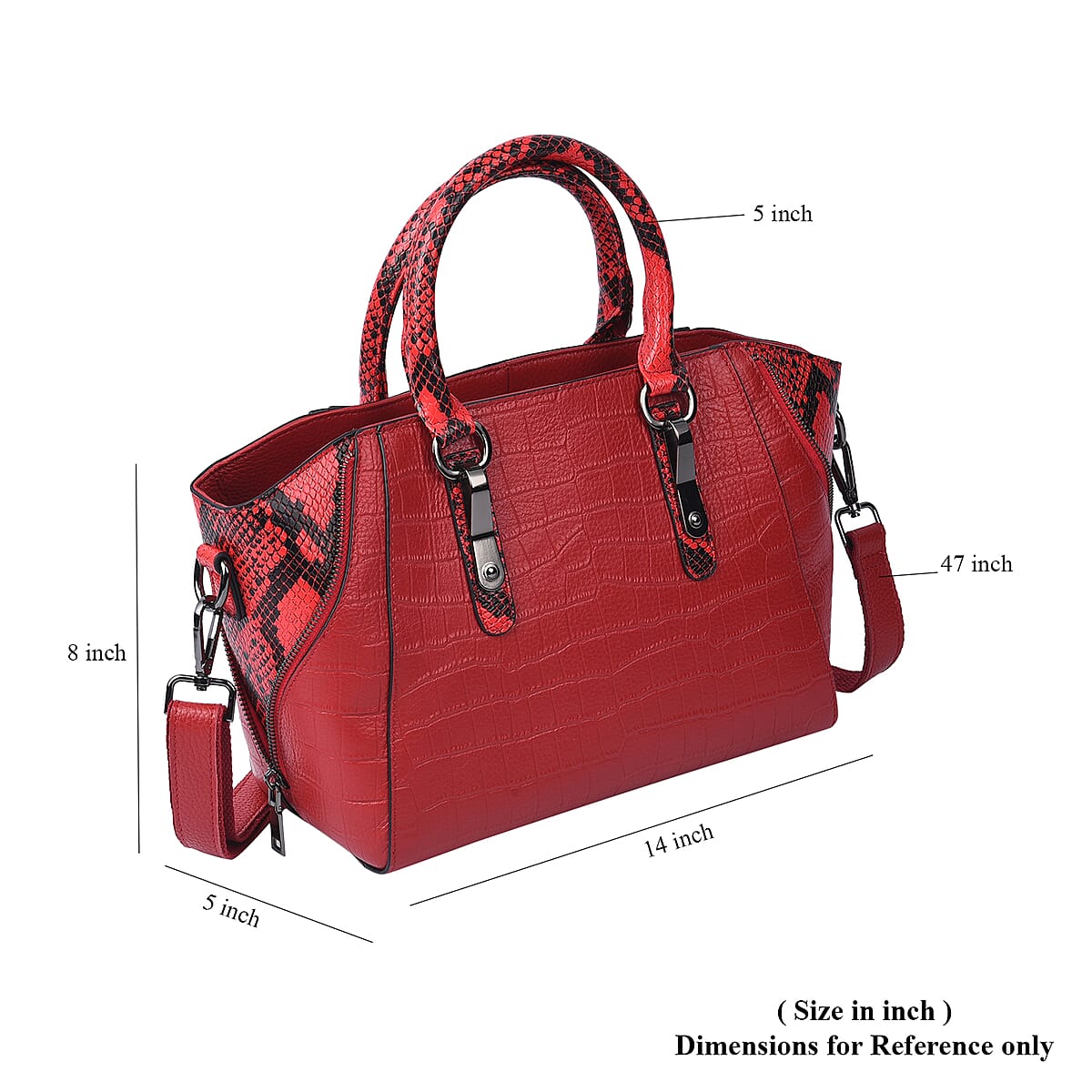 Passage Red Crocodile & Snakeskin Pattern Genuine Leather Tote Bag with Handle Drop and Shoulder Strap image number 6