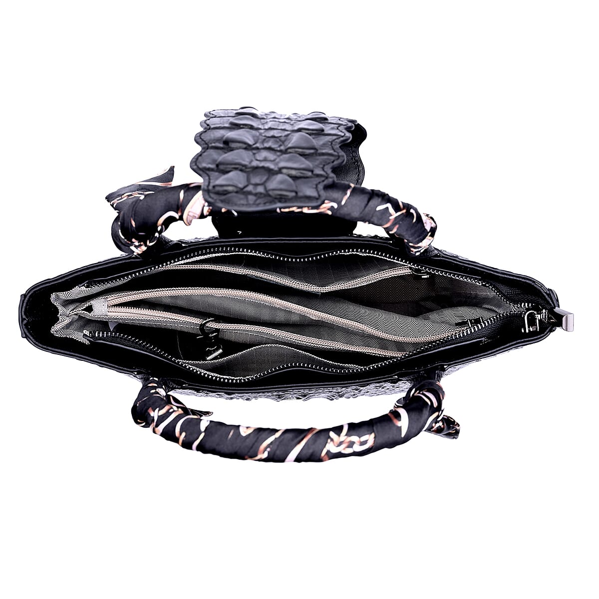 Black Embossed Crocodile Genuine Leather Tote Bag (9.84x4.75x11.02) with Shoulder Strap 53 Inches image number 2