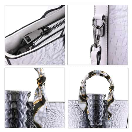 Crocodile Embossed Chain Shoulder Tote Bag