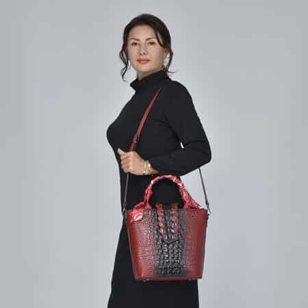 Designer Shoulder Bag, Red Crocodile Leather