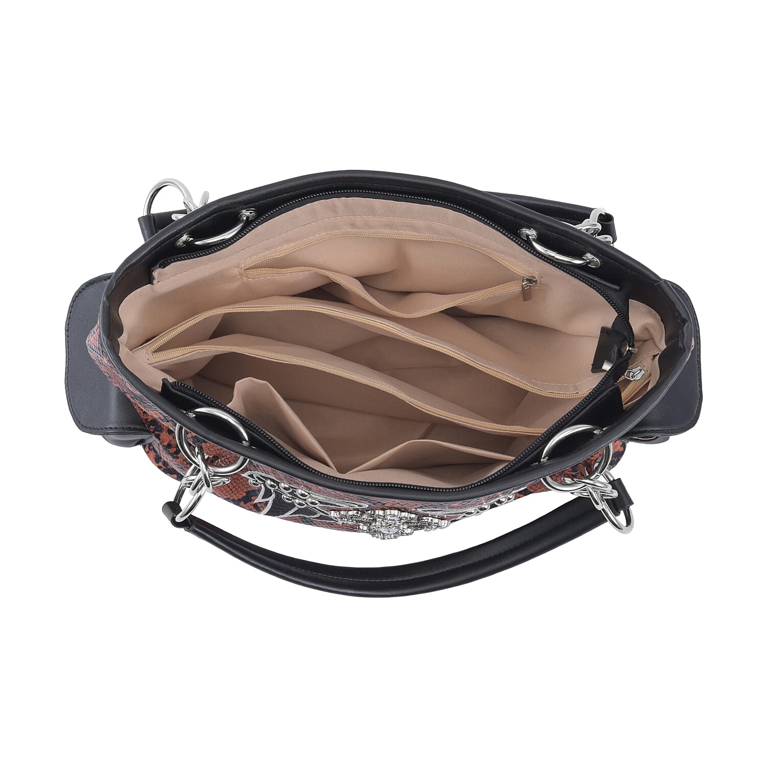 Set of 2 Brown Snake Skin Pattern Faux Leather Western Style Handbag and Clutch Bag