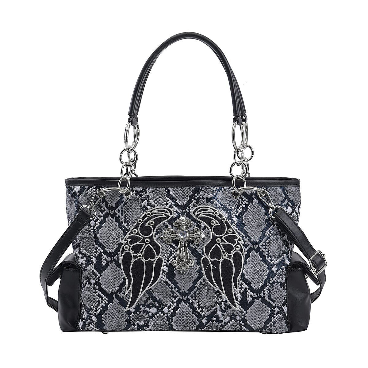 Set of 2 Gray Snake Skin Pattern Faux Leather Western Style Handbag and Clutch Bag image number 3