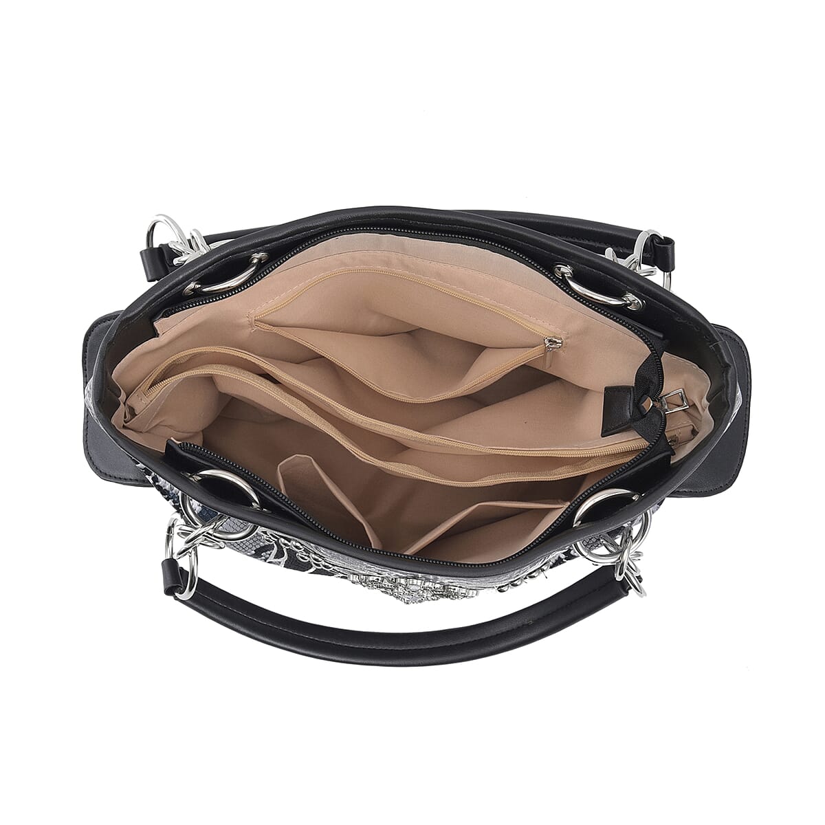 Set of 2 Gray Snake Skin Pattern Faux Leather Western Style Handbag and Clutch Bag image number 5